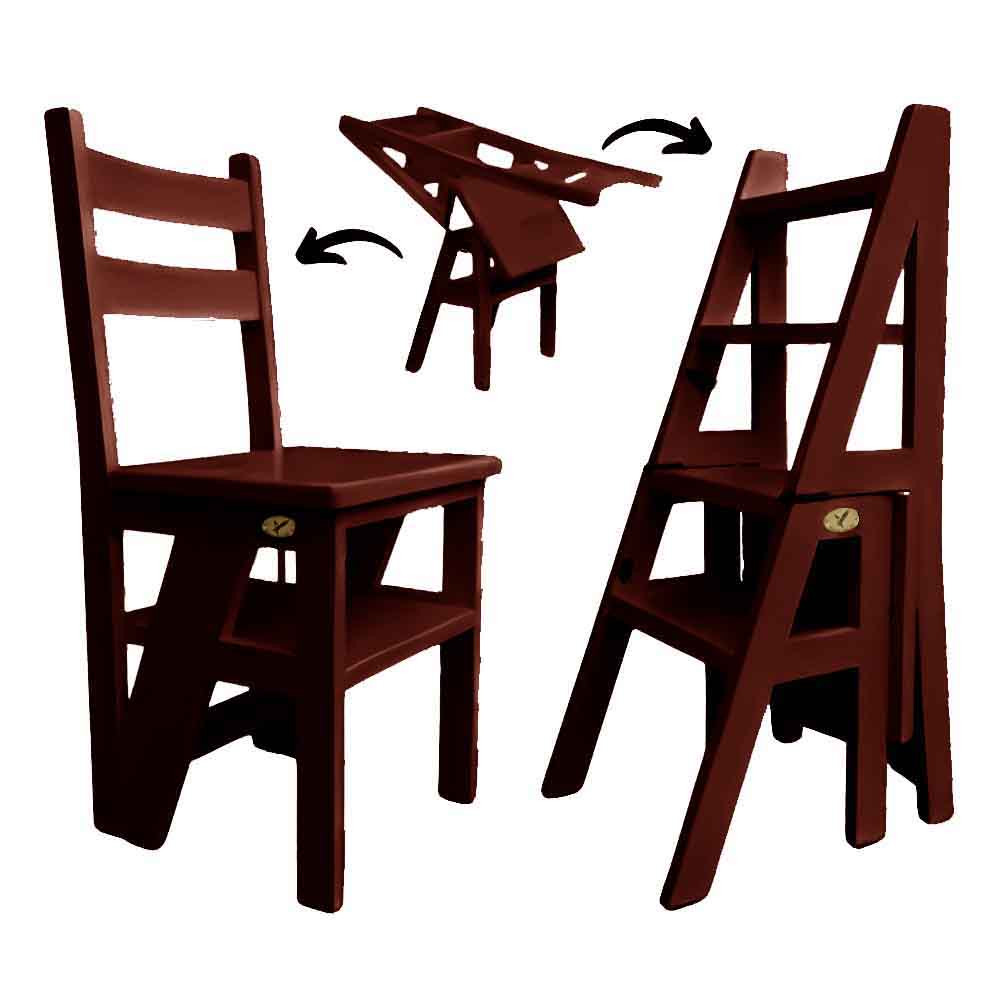 Ladder Chair 2 in 1 Folding Duplex Solid Wood Step Up Transilvan 90x42 cm Cherry
